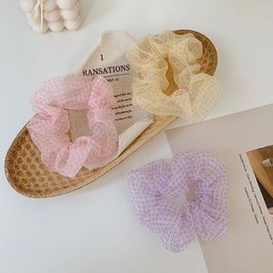 Yellow Gingham Mesh Scrunchie